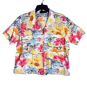 Erika Shirt Womens Large Floral Tropical Hawaiian Short Sleeve Button Front